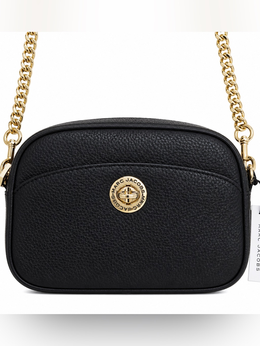 Marc Jacobs black pebbled leather camera crossbody bag new $325 gold